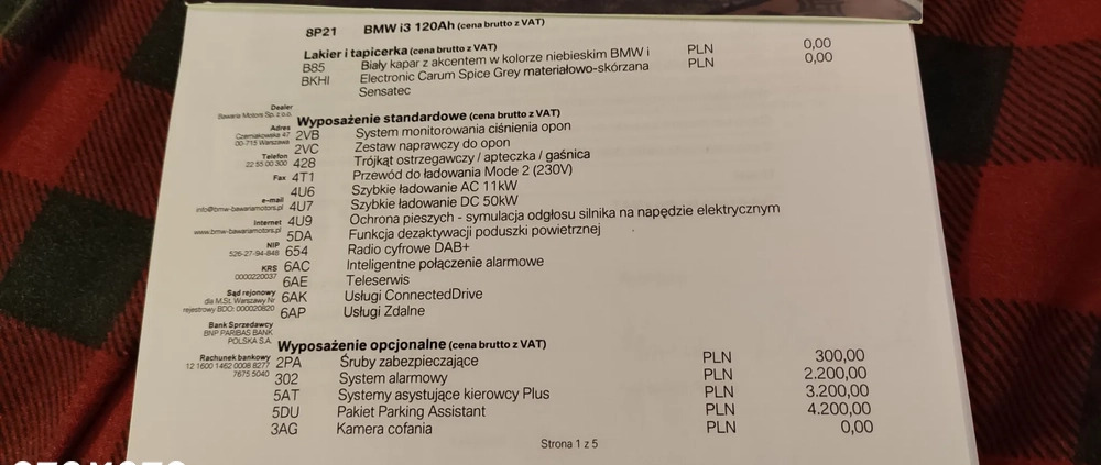 BMW i3 cena 138900 przebieg: 28038, rok produkcji 2022 z Warszawa małe 596